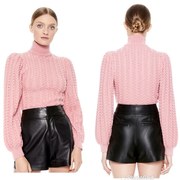 Alice + Olivia Sweaters - Alice + Olivia ESME CABLEKNIT TURTLENECK in Rose